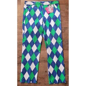Royal and Awesome Golf Pants Mens 36x30 Argyle Cotton Divot Tool Blue Green NEW